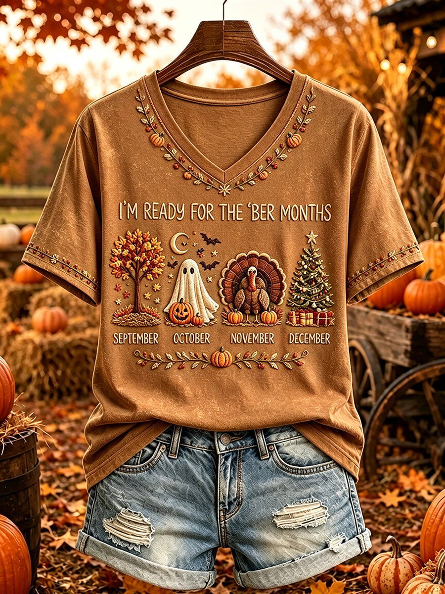 Women's Vintage I'm Ready For The 'ber Months Print Short-sleeved T-shirt