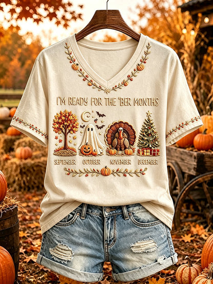 Women's Vintage I'm Ready For The 'ber Months Print Short-sleeved T-shirt