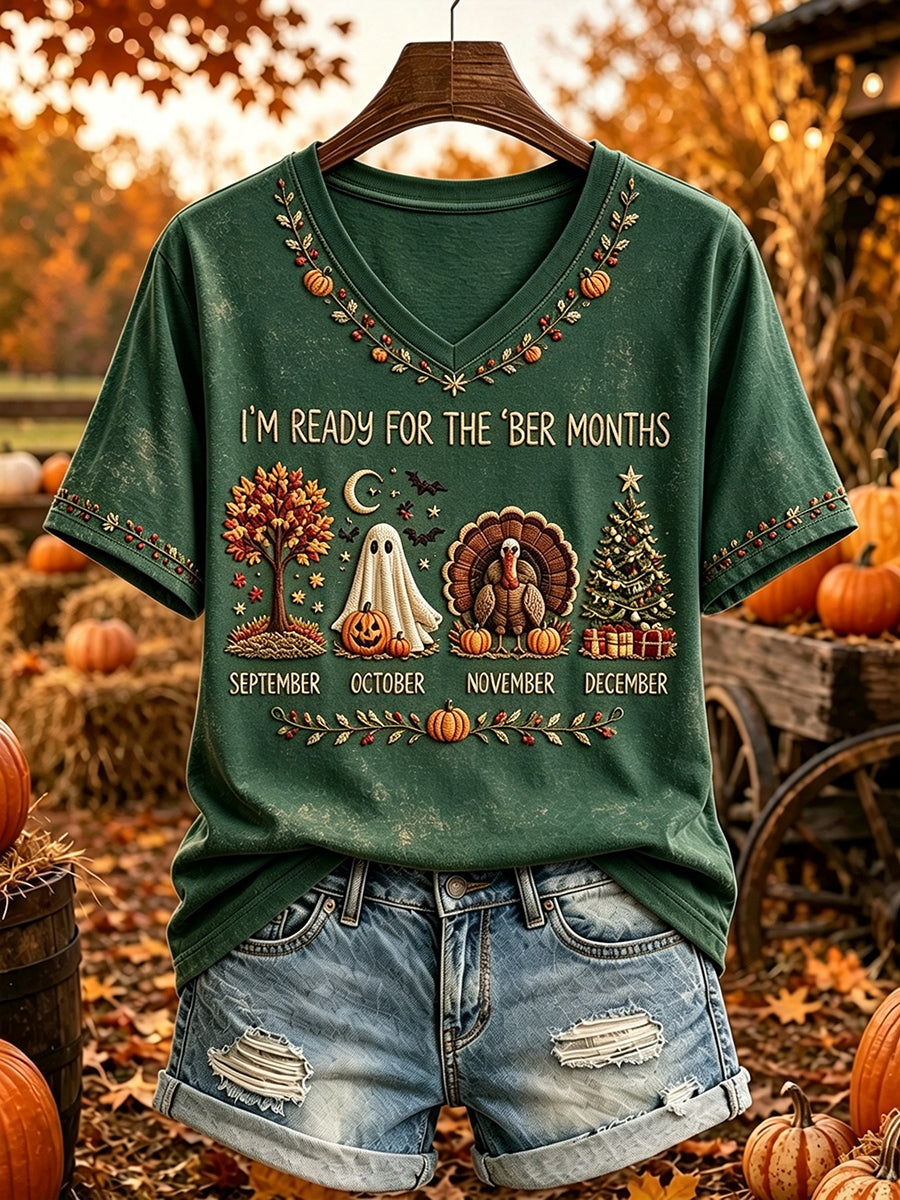 Women's Vintage I'm Ready For The 'ber Months Print Short-sleeved T-shirt