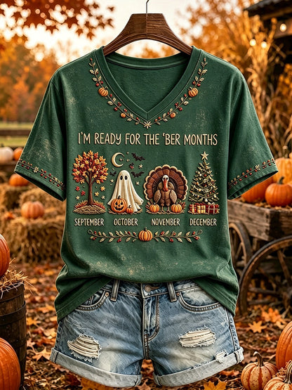 Women's Vintage I'm Ready For The 'ber Months Print Short-sleeved T-shirt