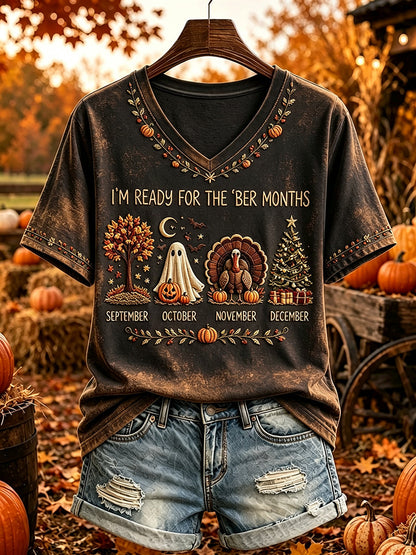 Women's Vintage I'm Ready For The 'ber Months Print Short-sleeved T-shirt
