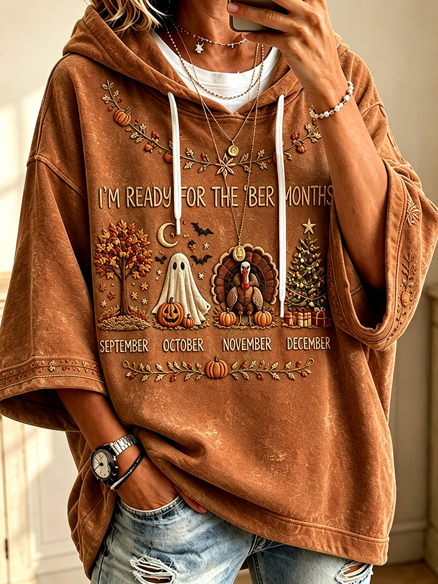 Women's Vintage I'm Ready For The 'ber Months Print Cozy Hoodie