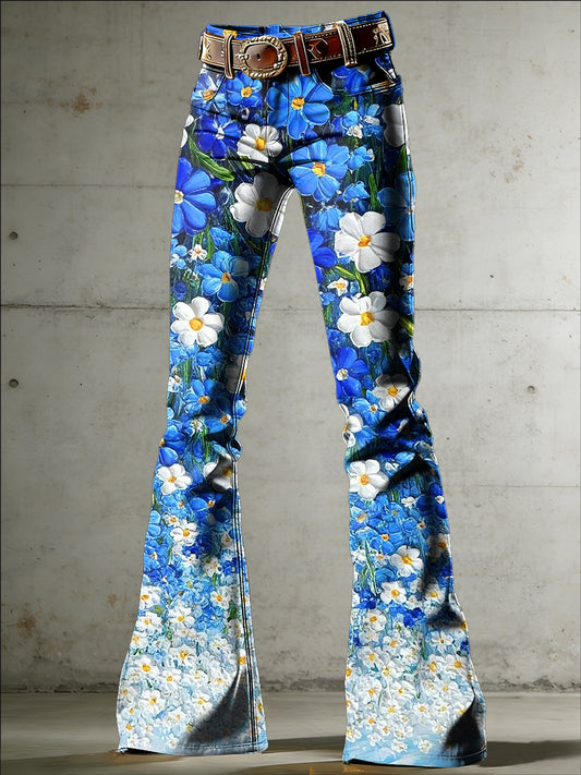 Women's Flower Art Print Flared Trousers