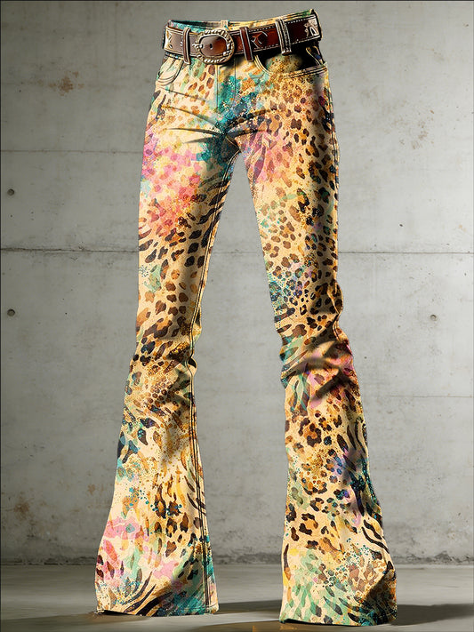 Women's Art Print Flared Trousers