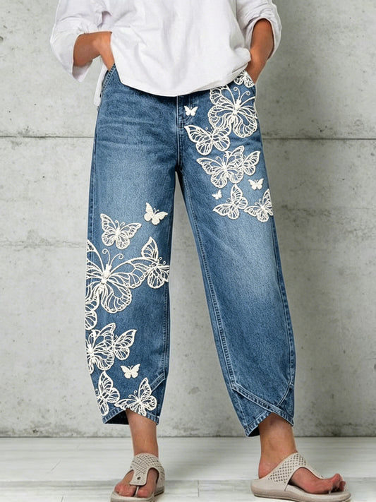 Women's Animal Butterfly Art Print Trousers
