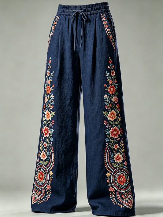 Women's Flower Art Print Drawstring Trousers