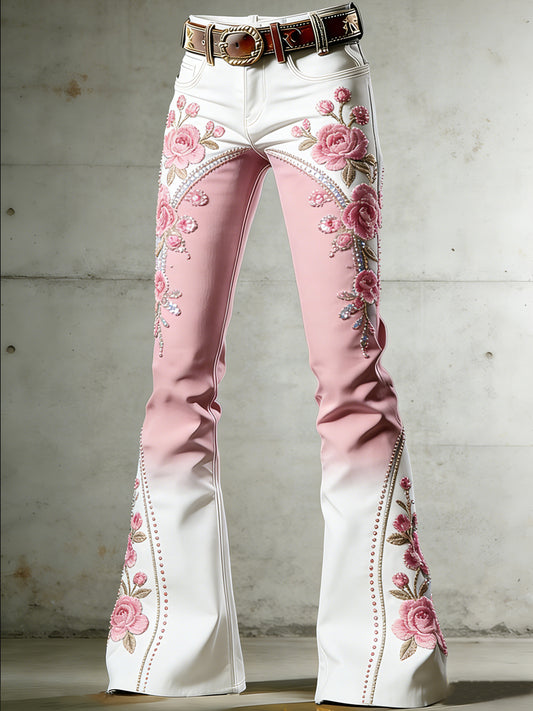 Women's Floral Art Print Flared Trousers