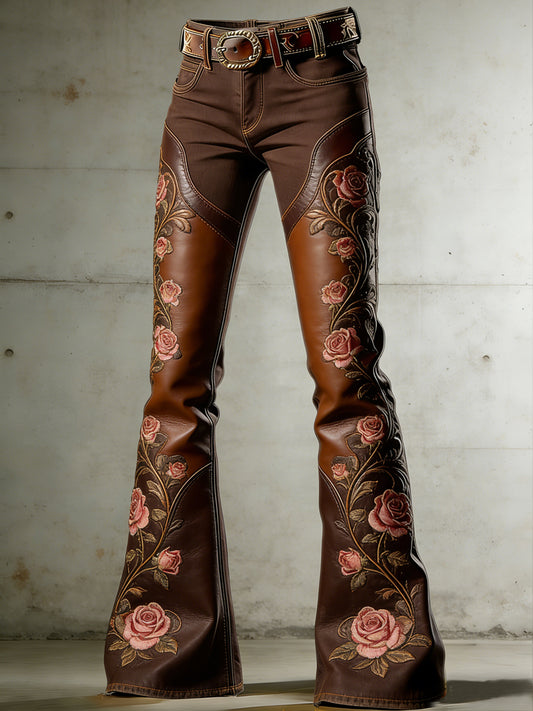 Women's Flower Art Print Flared Trousers