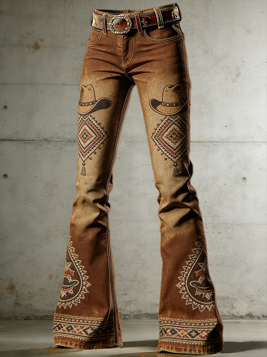 Women's West Art Print Flared Trousers