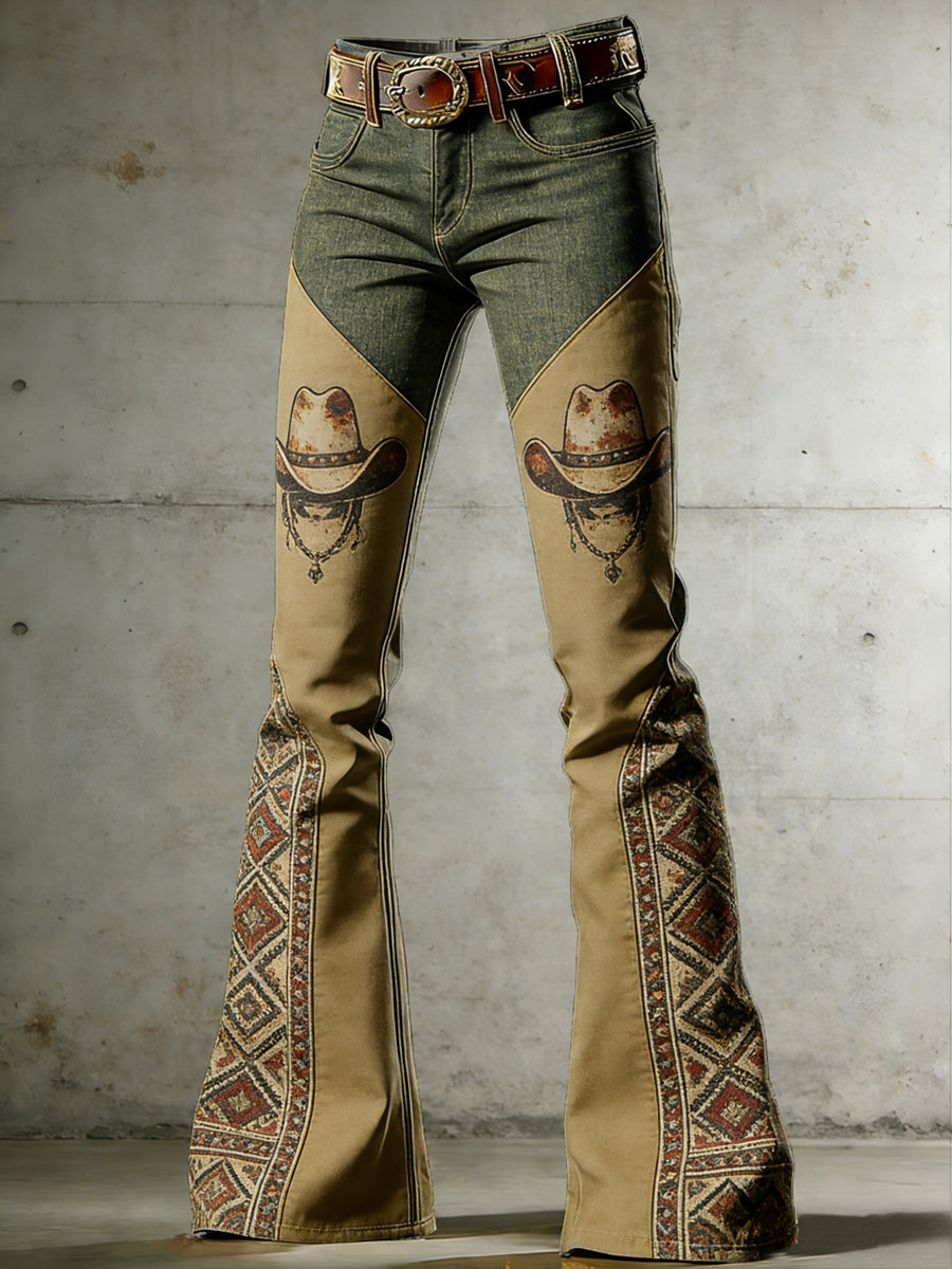 Women's West Art Print Flared Trousers