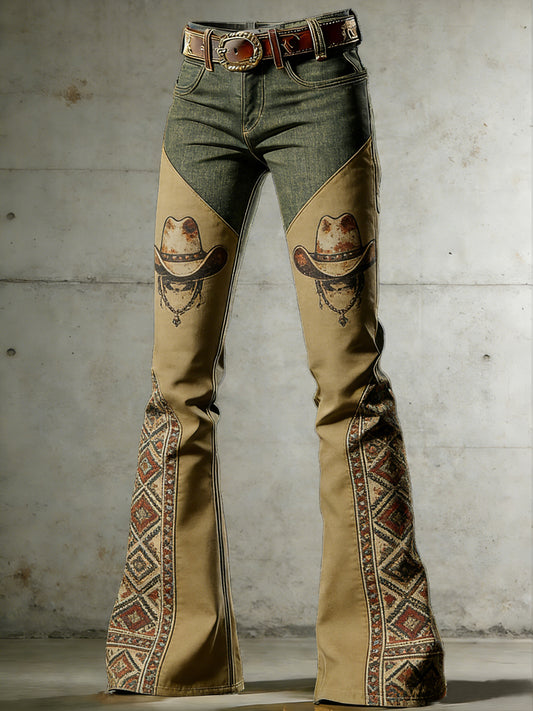 Women's West Art Print Flared Trousers