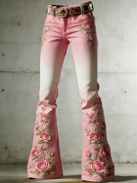 Women's Flower Art Print Flared Trousers