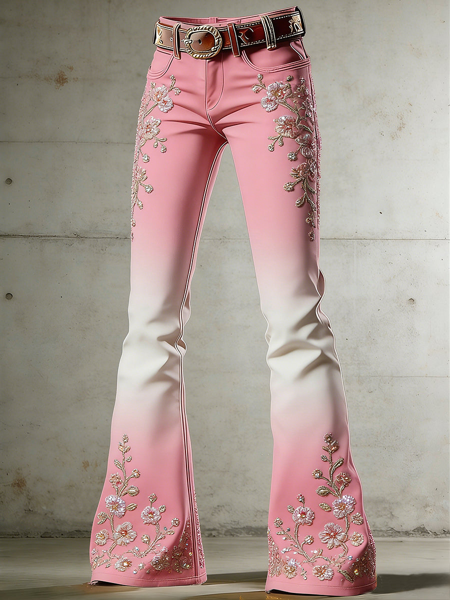 Women's Flower Art Print Flared Trousers
