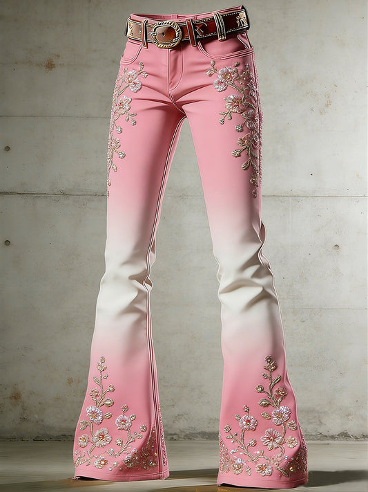 Women's Flower Art Print Flared Trousers