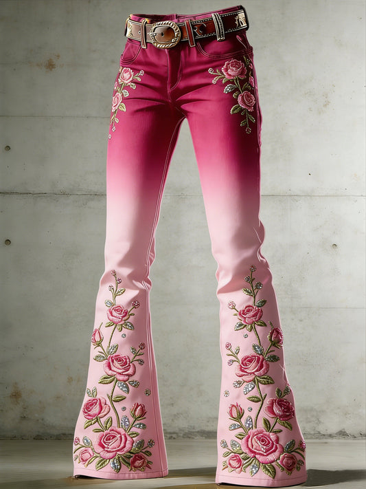 Women's Flower Art Print Flared Trousers