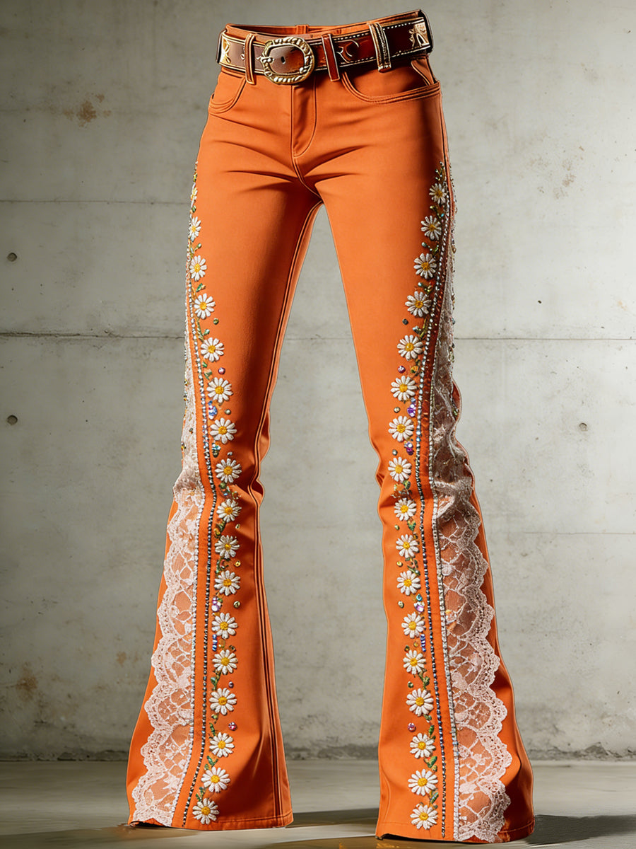 Women's Flower Art Print Flared Trousers
