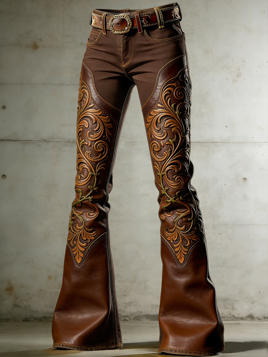 Women's Flower Art Print Flared Trousers