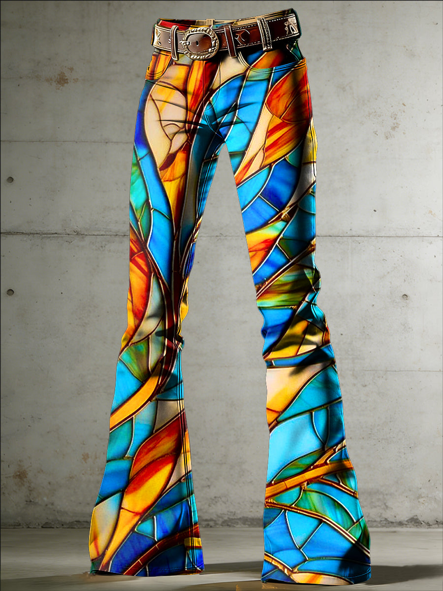 Women's Flower Art Print Flared Trousers