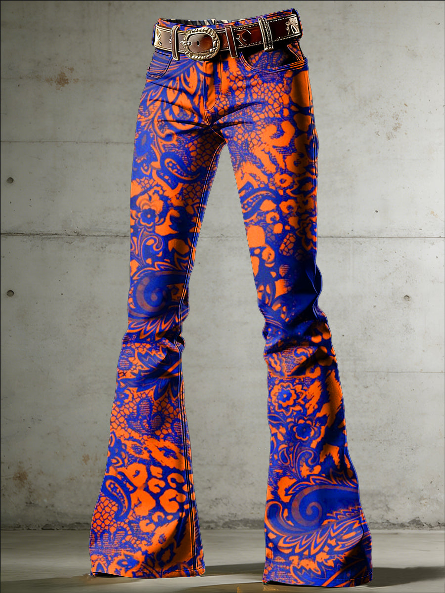 Women's Art Print Flared Trousers