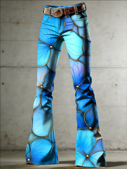 Women's Flower Art Print Flared Trousers
