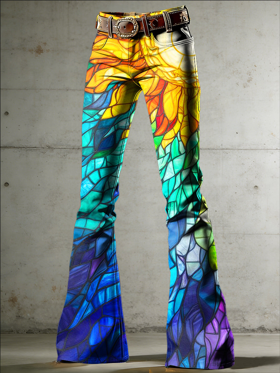 Women's Flower Art Print Flared Trousers