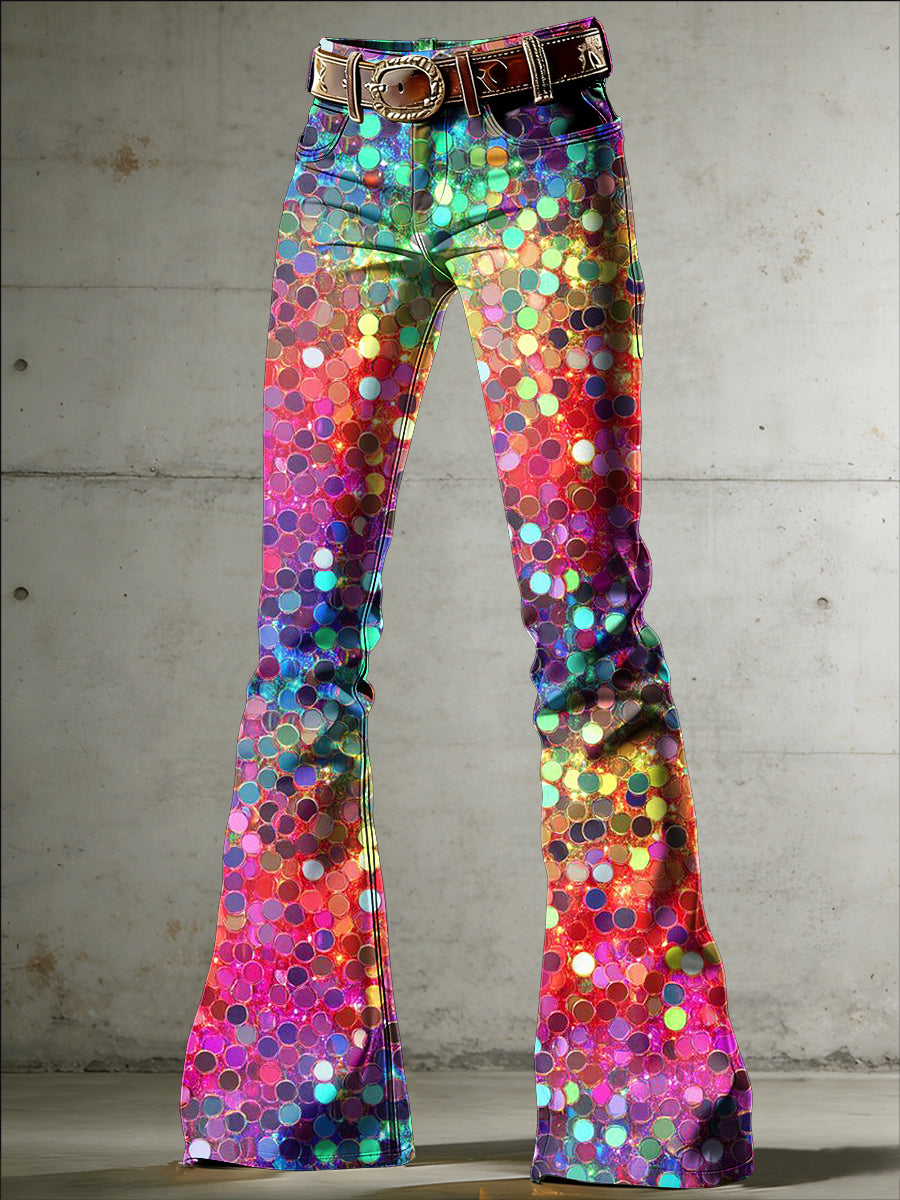 Women's Art Print Flared Trousers