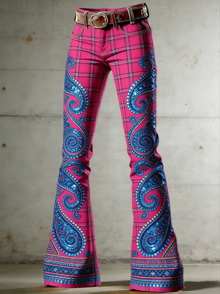 Women's Art Print Flared Trousers