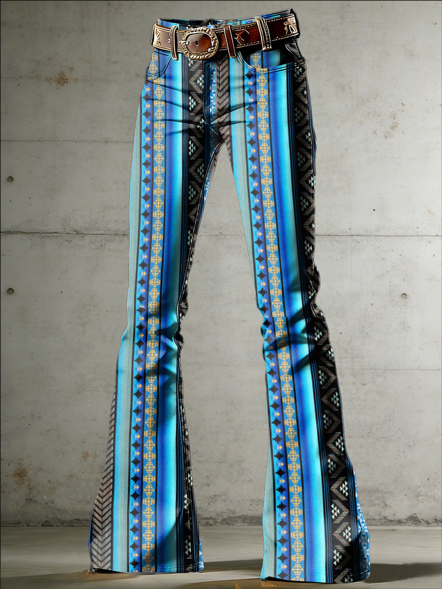 Women's Art Print Flared Trousers