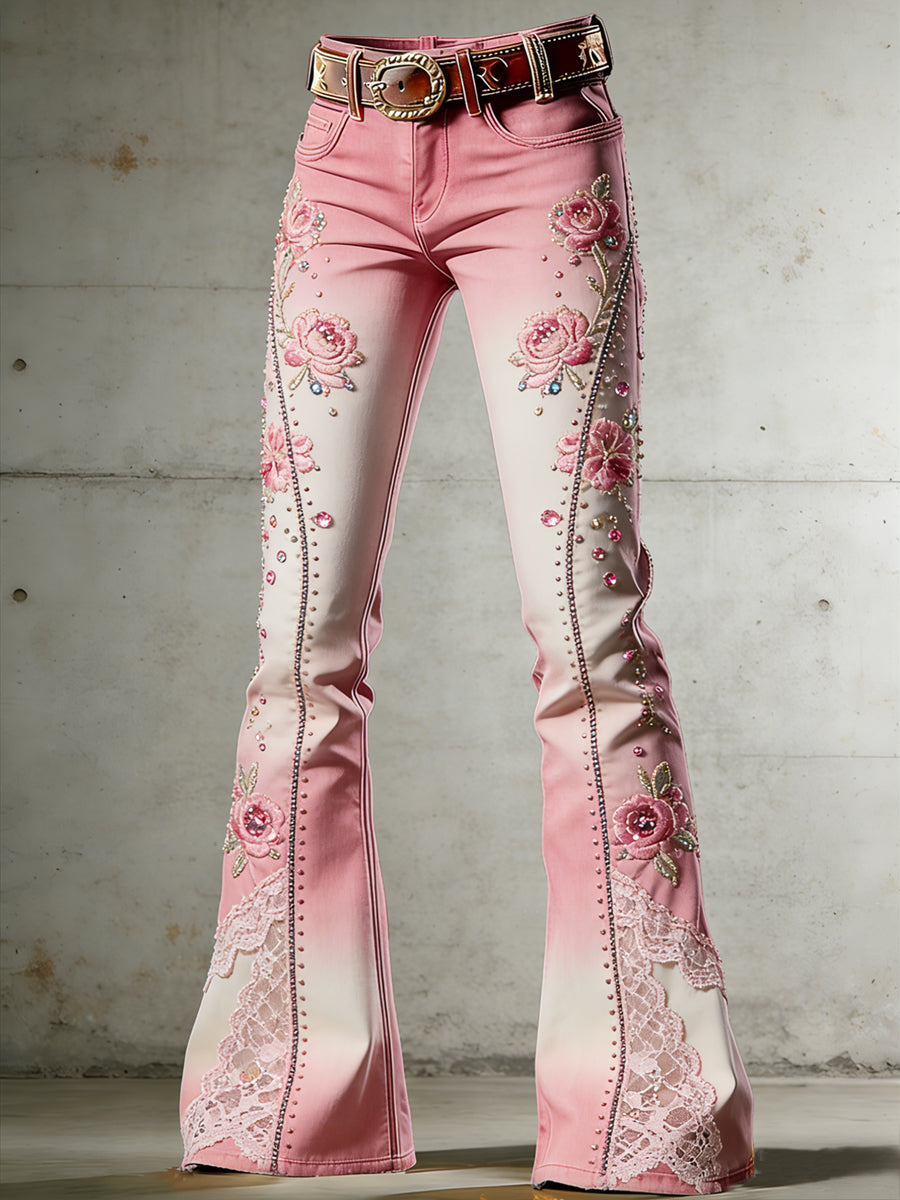 Women's Art Print Flared Trousers