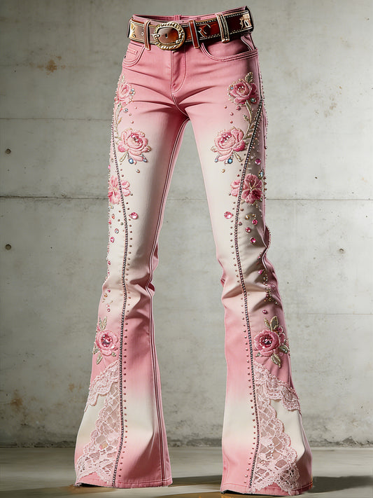 Women's Art Print Flared Trousers