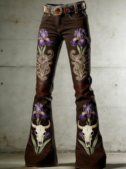 Women's Floral Art Print Flared Trousers