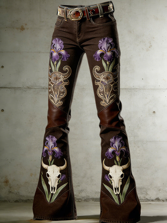 Women's Floral Art Print Flared Trousers