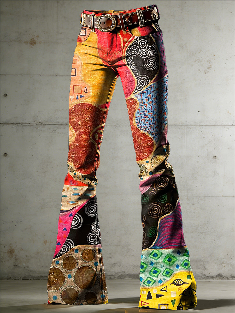Women's Artistic Floral Print Flared Trousers