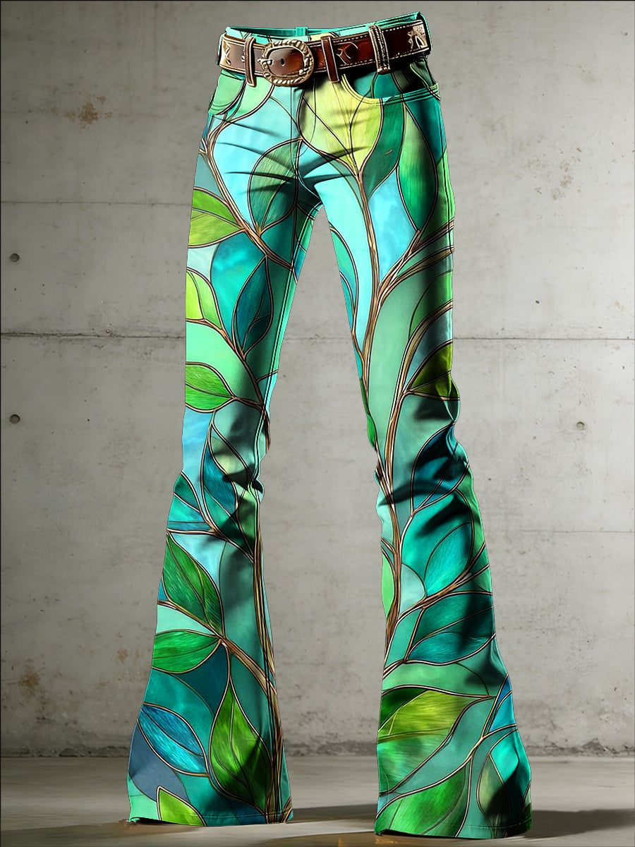 Women's Flower Art Print Flared Trousers