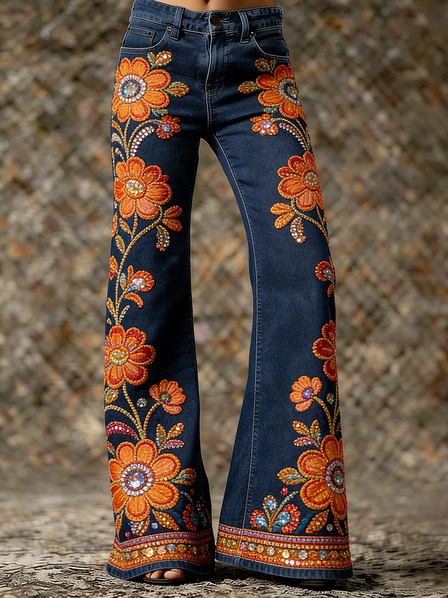Women's Flower Art Print Trousers