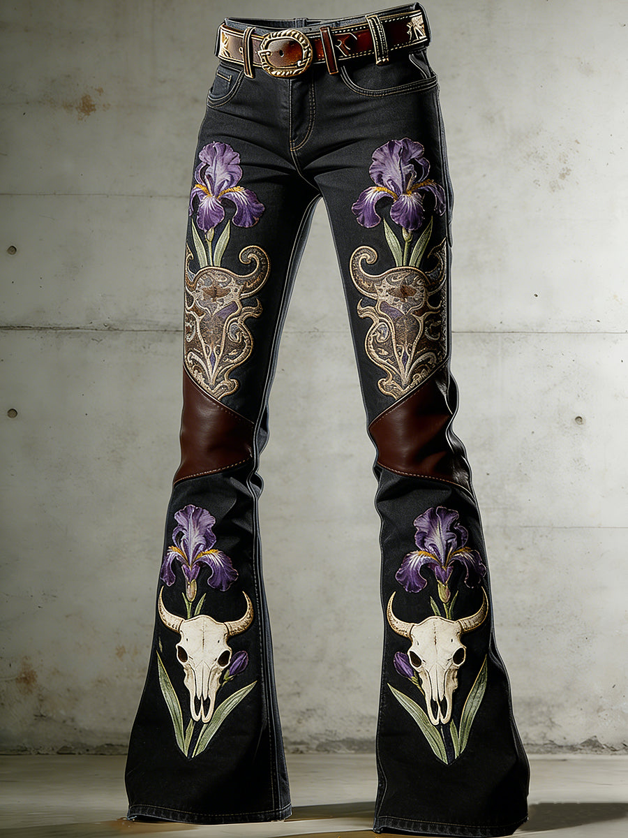 Women's Floral Art Print Flared Trousers