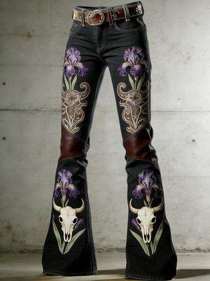 Women's Floral Art Print Flared Trousers