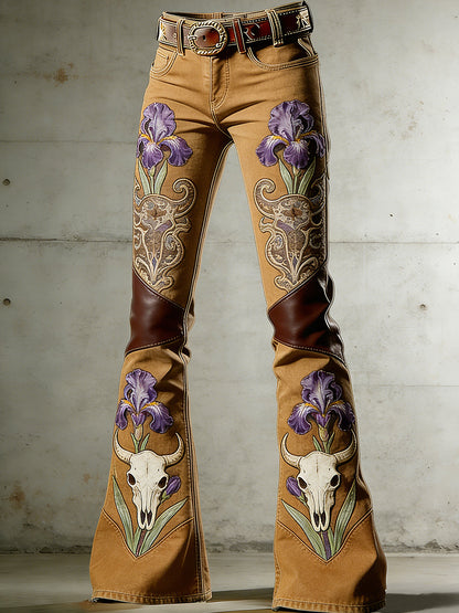 Women's Floral Art Print Flared Trousers
