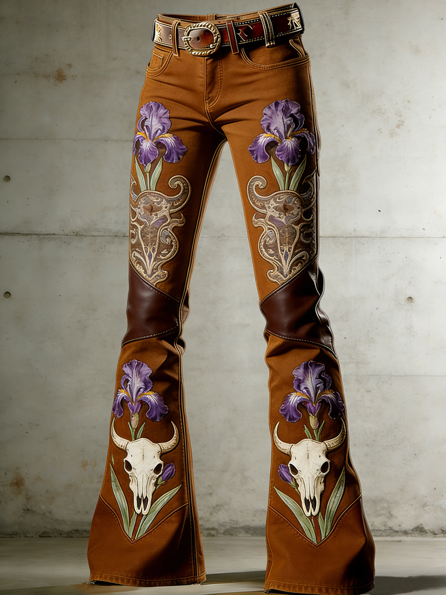 Women's Floral Art Print Flared Trousers