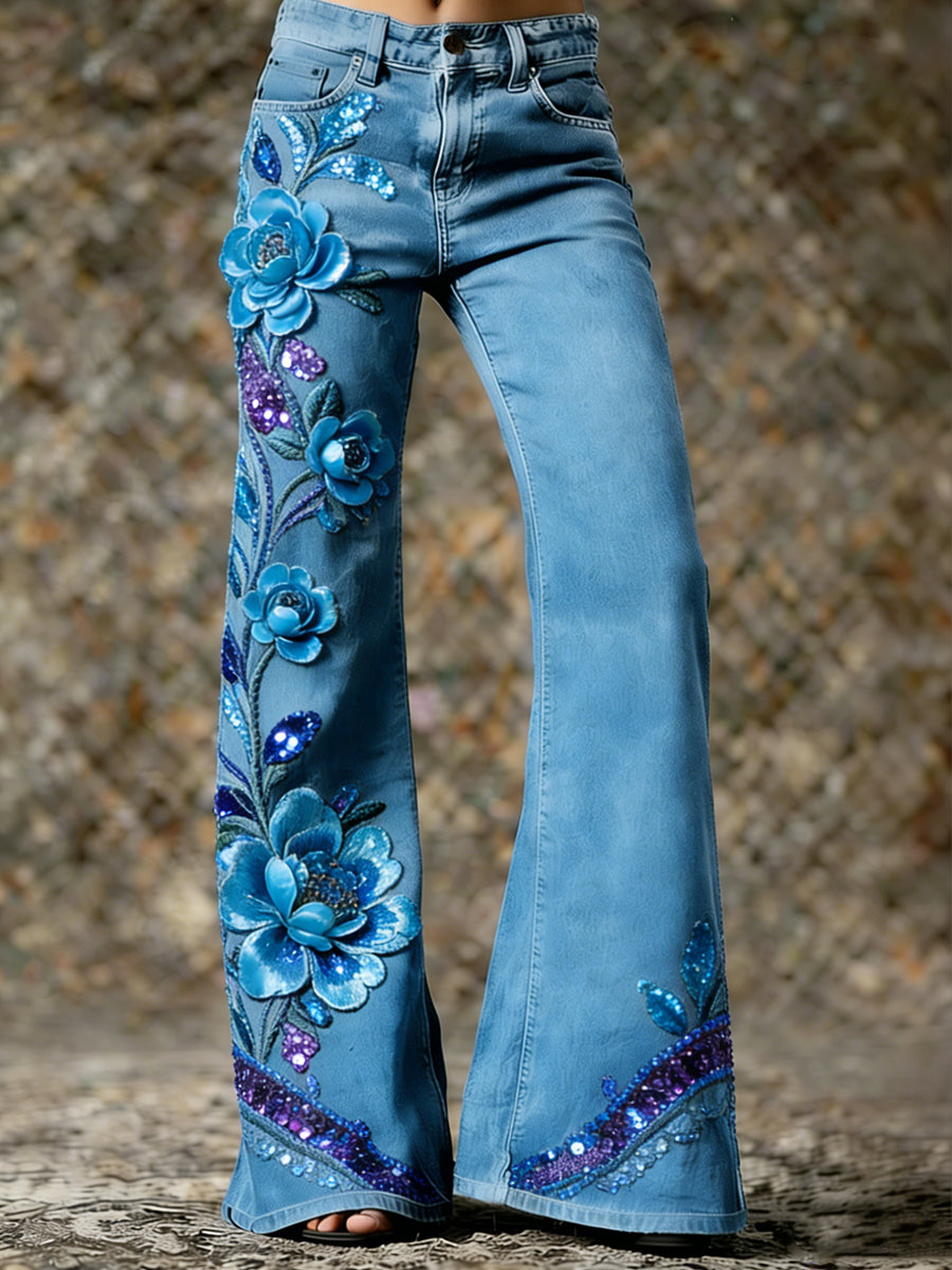 Women's Flower Art Print Trousers