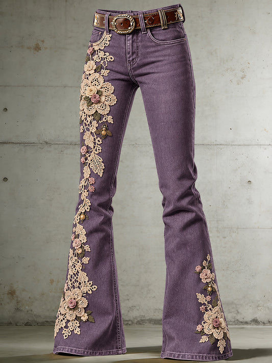 Women's Flowers Art Print Flared Trousers