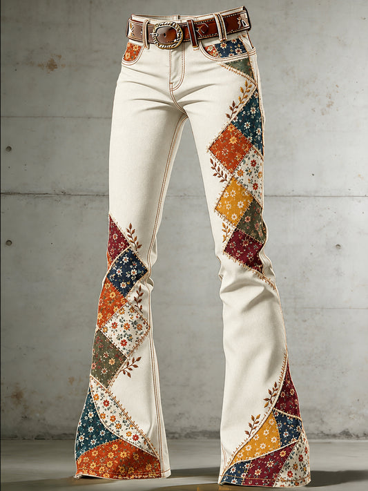 Women's Flowers Art Print Flared Trousers
