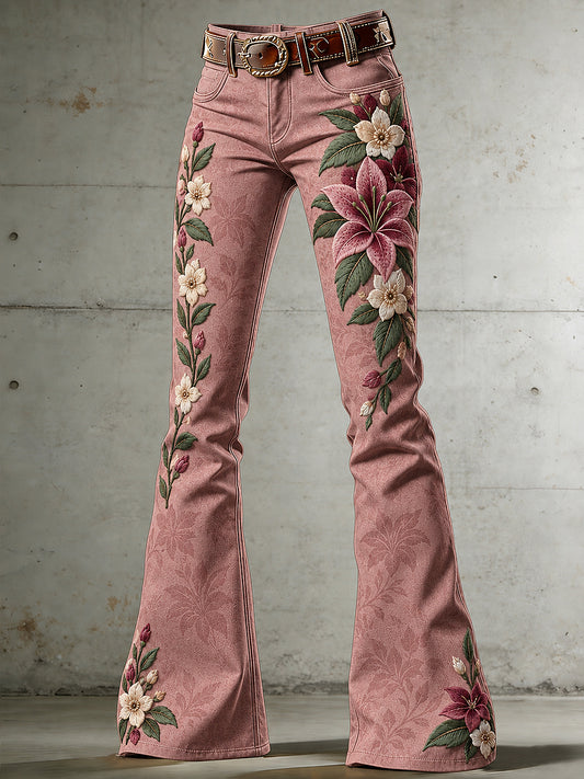 Women's Flowers Art Print Flared Trousers