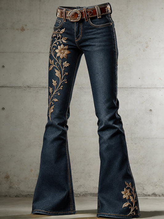 Women's Flowers Art Print Flared Trousers
