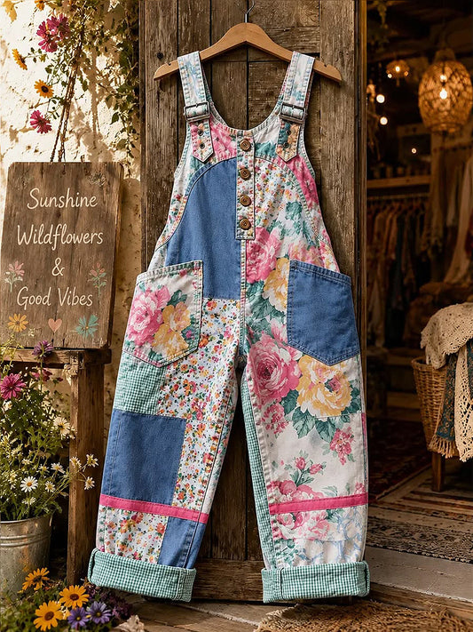 Women's Flowers Art Printed Overalls