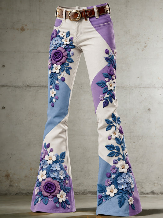 Women's Flowers Art Print Flared Trousers