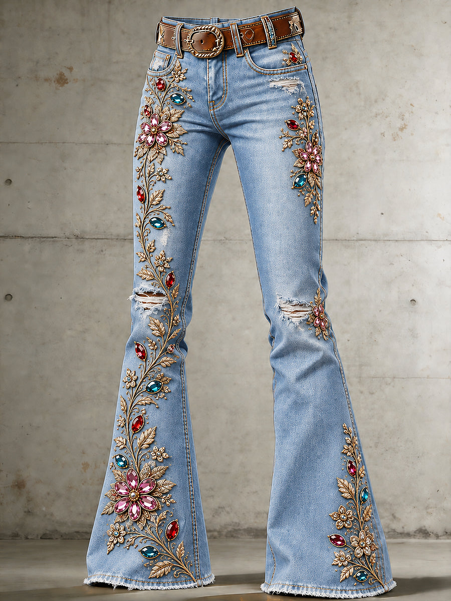 Women's Flowers Art Print Flared Trousers
