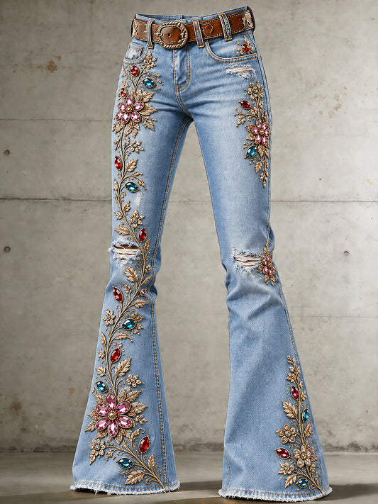 Women's Flowers Art Print Flared Trousers