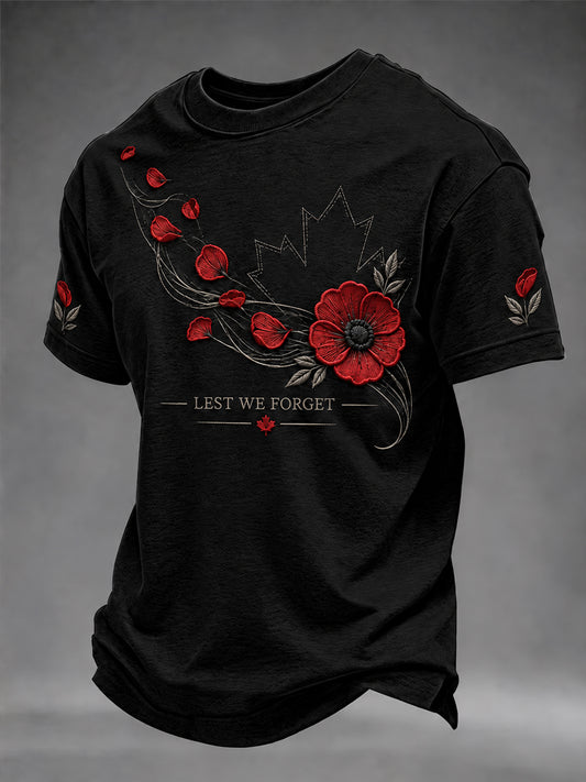 Men's Lest We Forget Canada Remembrance Day Print Short Sleeve T-shirt