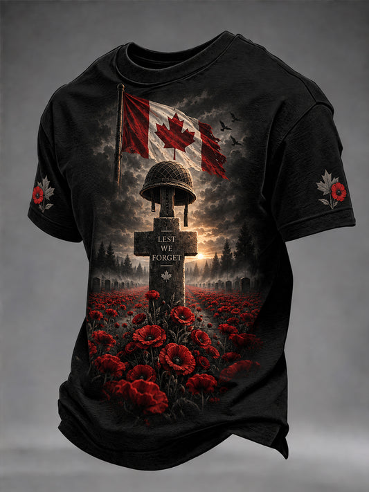 Men's Lest We Forget Canada Remembrance Day Print Short Sleeve T-shirt